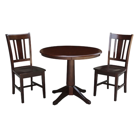 International Concepts Round 36 in Round Top Pedestal Table, with 2 San Remo Chairs, Rich Mocha, 36 in W, 36 in L, Wood K15-36RT-27B-C10-2